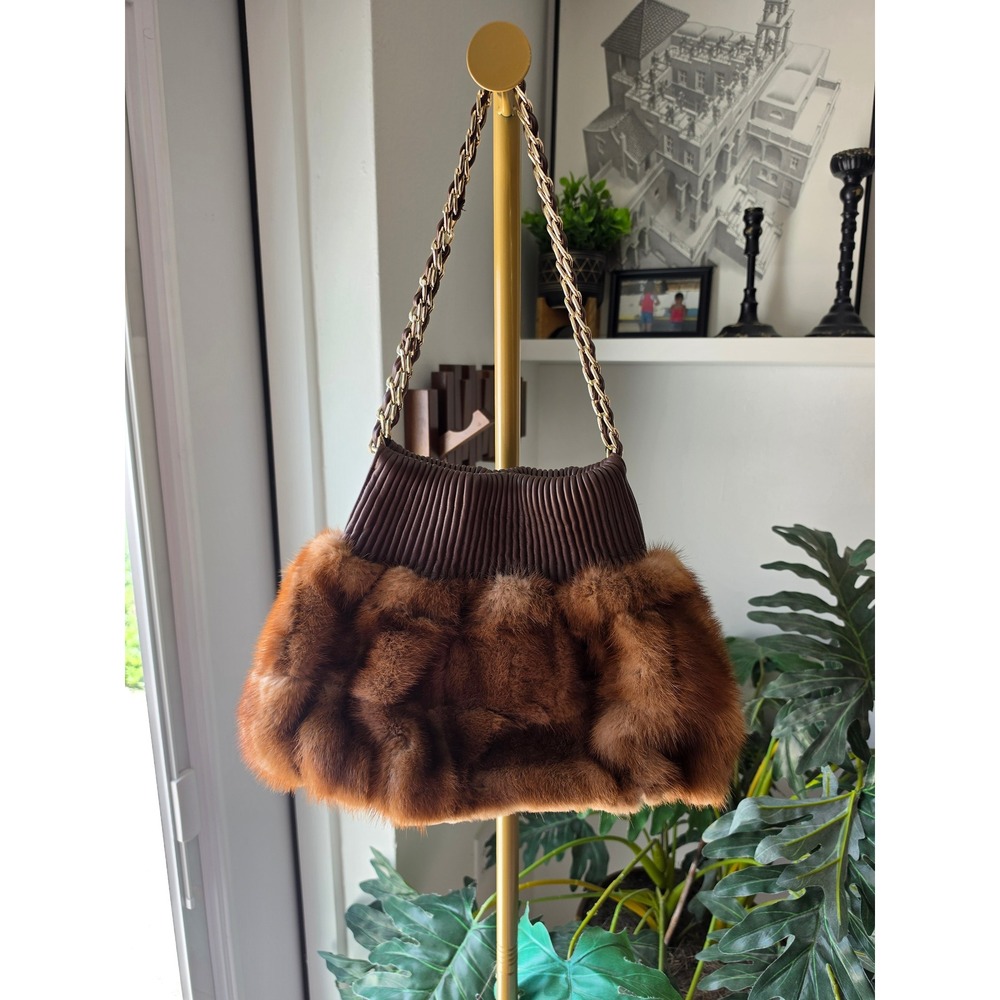 Paolo Masi Italy Genuine Mink Fur Leather Shoulder Bag